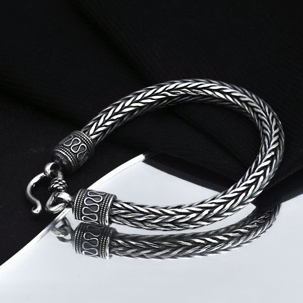 Pulsera de Plata 925 Tailandesa Artesanal con Cadena de Flores de Cáñamo - Diseño Vintage