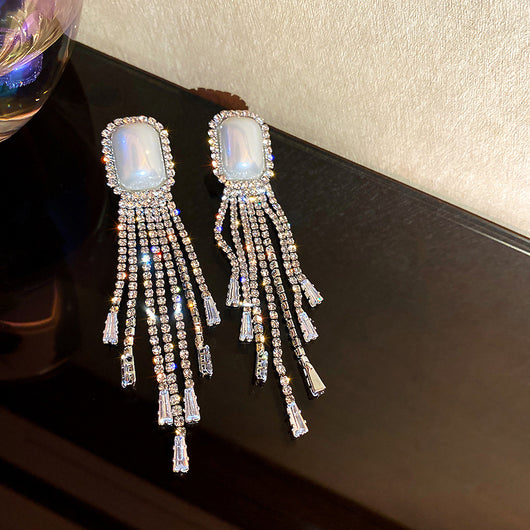 Aretes Largos de Perlas y Diamantes Completos con Borlas Exageradas - Image 11