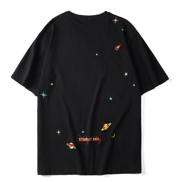 Playera Bordada Cielo Estrellado de Manga Corta