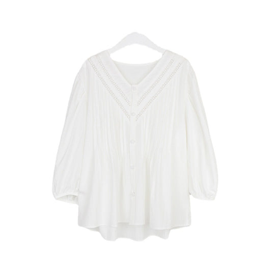 Blusa de Algodón para Mujer con Cuello en V y Mangas Abullonadas - Image 9