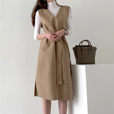 Vestido Elegante sin Mangas de Lana con Escote en V - Image 11