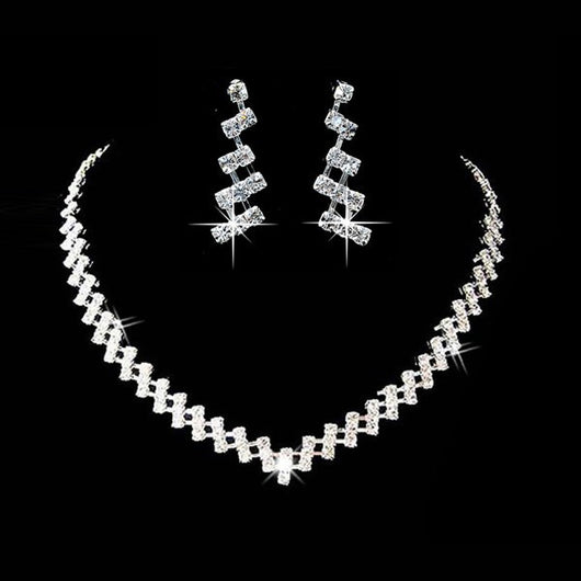 Conjunto de Joyas Nupciales con Cristales Brillantes - Collar y Aretes