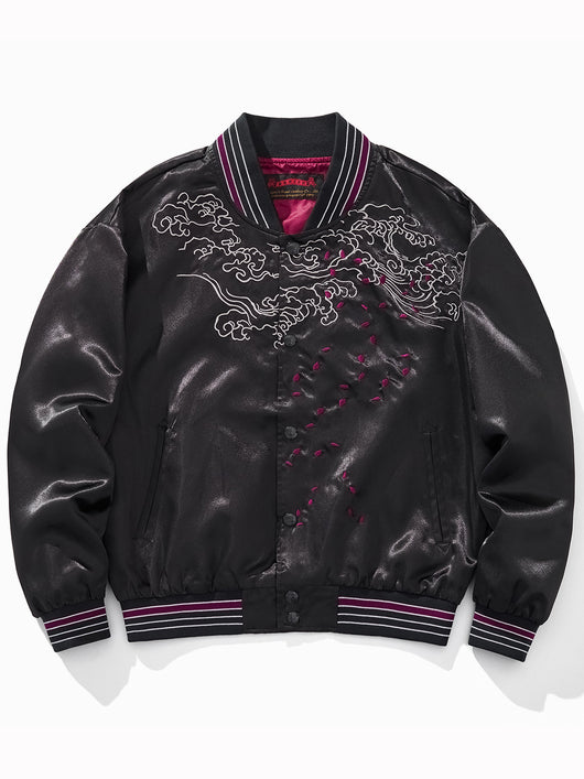 Chaqueta Béisbol Dragón Fuego Púrpura con Nubes Auspiciosas Bordadas - Image 9