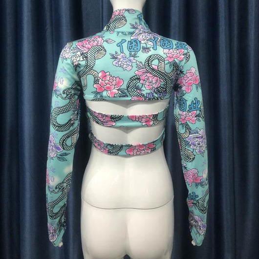 Blusa Ajustada de Cuello Alto Estampada con Mangas Largas - Image 14