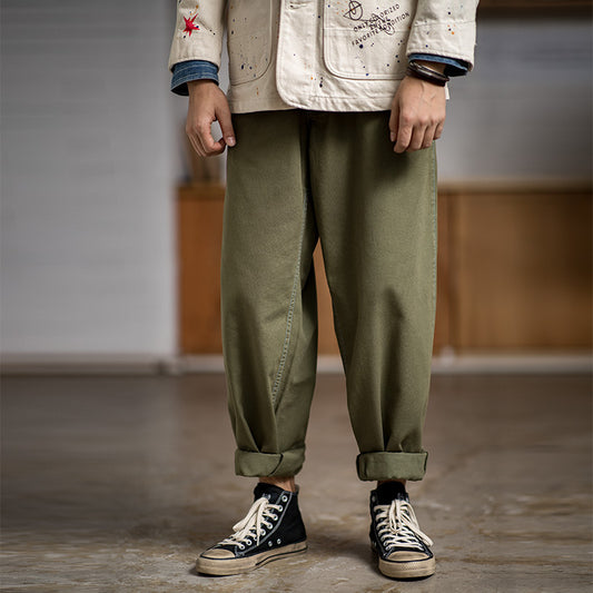 Pantalón Ancho Estilo Retro Militar Verde Ejército con Hebilla París