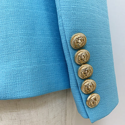 Traje de lino doble botonadura con botones de león metálico - Image 8