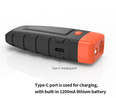 Black and orange handheld ultrasonic dog training device with a Type-C charging port and an orange button. - Image 8