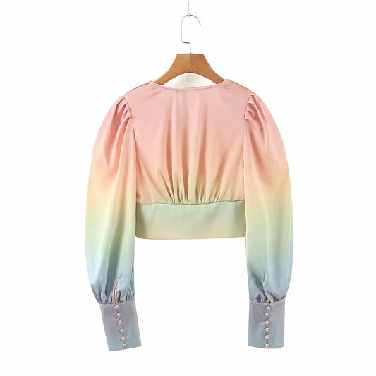 Blusa Corta con Mangas Farol y Degradado de Colores - Image 2