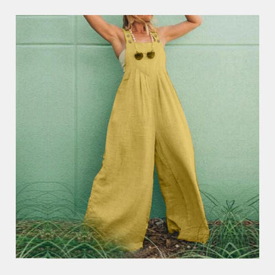 Jumpsuit Ancho de Algodón y Lino con Tirantes Ajustables - Image 2