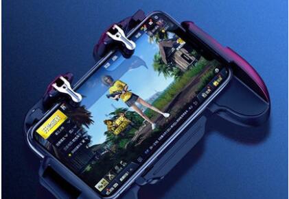 Dark blue smartphone game controller with integrated cooling fan and silver trigger buttons for mobile gaming. - Image 8