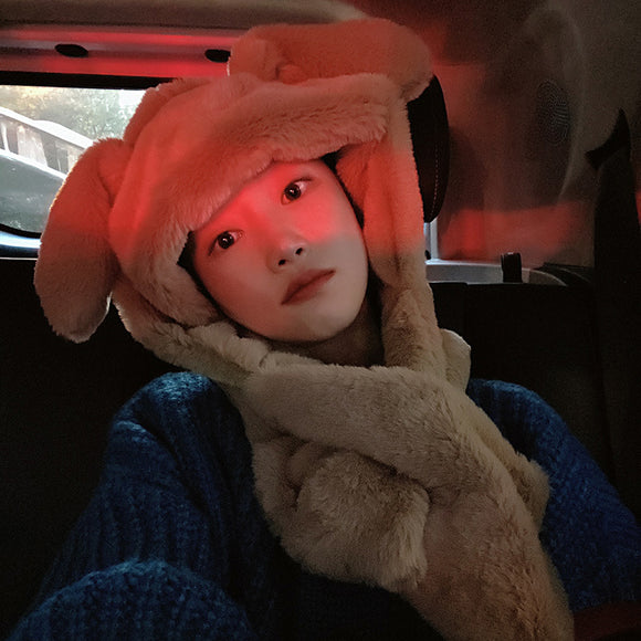 Gorro de Orejas Móviles con Bufanda de Oso para Otoño e Invierno