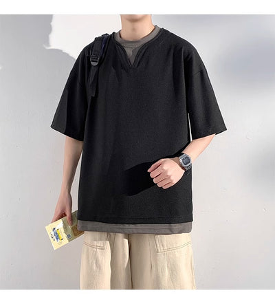 Playera de Verano Hombre Cuello Falso Dos Piezas Manga Corta Trendy - Image 19