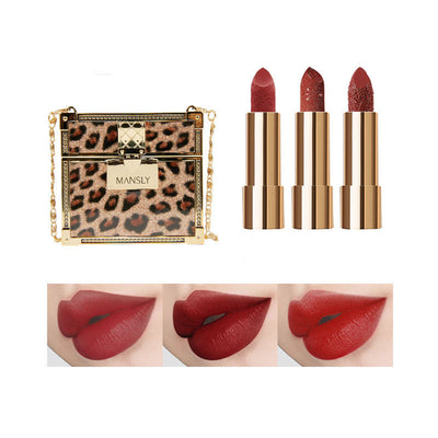 Set de Labial Mousse Estampado Leopardo con Espejo y Cadena - Image 5