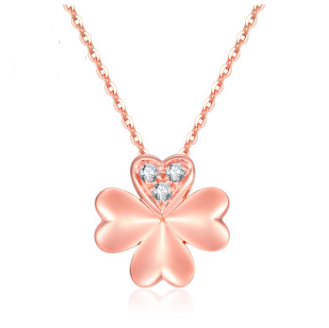 Collar de Oro 18K Trébol de la Suerte con Diamantes en Oro Rosa