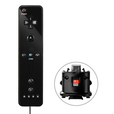 Black Wii wireless gamepad with a matching silicone protective case and wrist strap on a white background. - Image 2