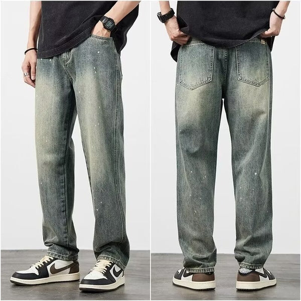 Pantalones Vaqueros Rotos Cintura Alta para Hombre Corte Recto