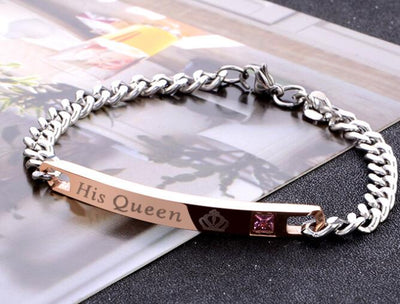 Pulsera de Pareja Cristal Rosa Negra Oro - His Queen Her King - Image 3