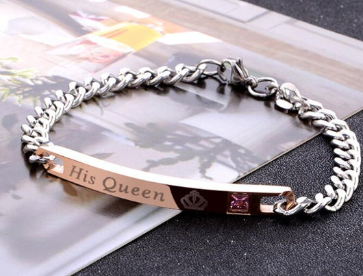 Pulsera de Pareja Cristal Rosa Negra Oro - His Queen Her King - Image 3