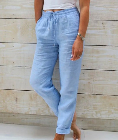 Pantalones Casuales de Cintura Alta para Mujer en Algodón y Lino - Image 2