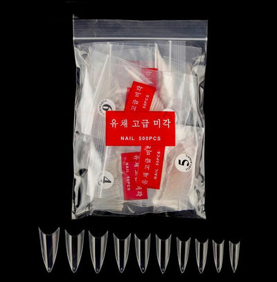 Set de 500 Uñas Postizas Transparentes Puntiagudas - Estándar Coreano