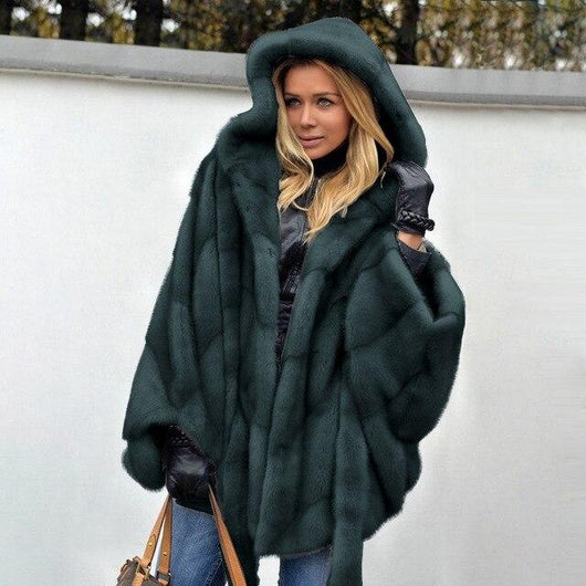 Abrigo de Terciopelo de Visón con Capucha para Mujer