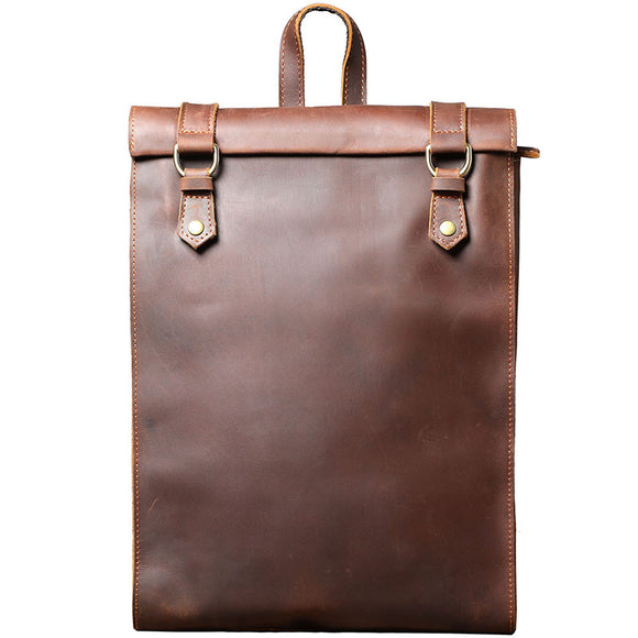 Mochila Escolar de Cuero Genuino Estilo Retro para Hombre
