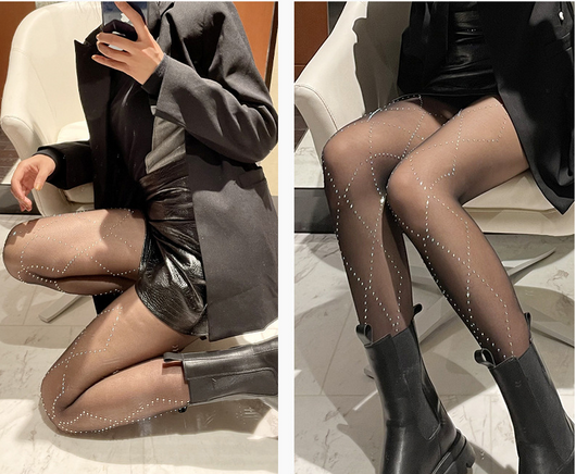 Pantimedias Negras con Diseño de Diamantes y Malla Fina - Image 9