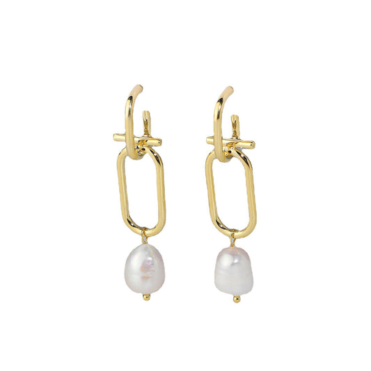 Aretes de Perlas Barrocas Naturales con Cadena de Latón - Image 2