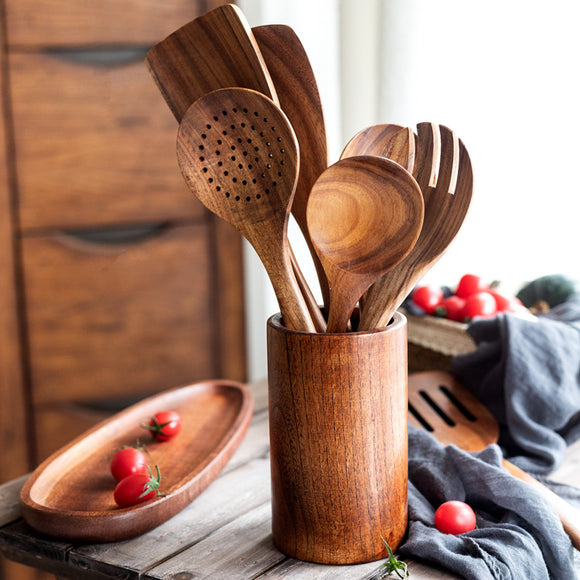 Espátula de Madera con Mango Largo Antiadherente - Utensilios de Cocina Profesionales