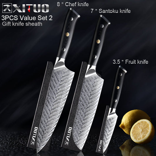 Juego de Cuchillos Damasco para Filetear con Patrón de Espina de Pescado - Image 4