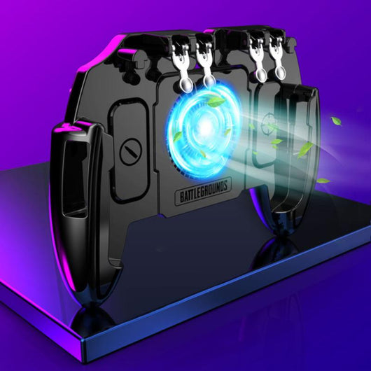 Black M11 mobile gaming controller with cooling fan and four silver trigger buttons for smartphones. - Image 2