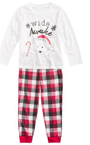 Mother and child in matching red, black, and white plaid Christmas pajamas, child wearing a Santa hat. - Image 12
