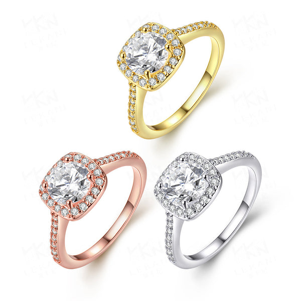 Anillo Oro Rosado Mujer con Circonia y Diamante - Diseño Europeo Moderno