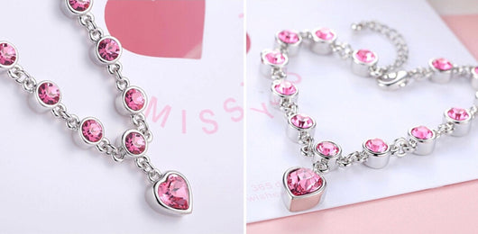 Pulsera de Diamantes Brillantes con Corazón de Durazno Cristalino - Image 3
