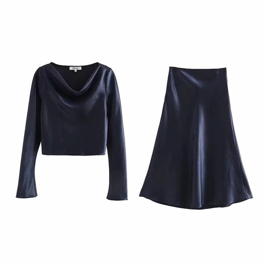 Conjunto Casual: Blusa Manga Larga + Falda de Satén - Image 22