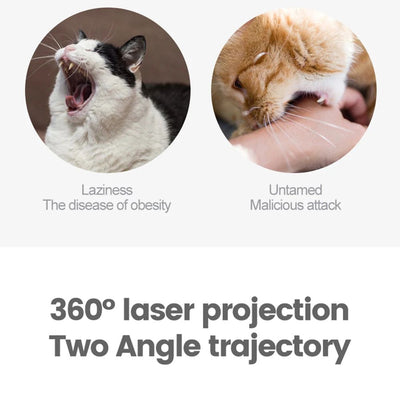 White cat-shaped intelligent laser toy with a black visor and a colorful feather wand attachment for pets. - Image 22