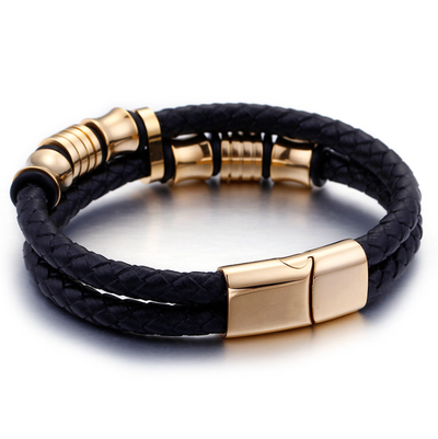 Pulsera de Cuero para Hombre Acero Inoxidable Dorado con Cierre Magnético - Image 5