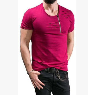 Camiseta Hombre Manga Corta con Cierre y Detalles Rotos - Image 7