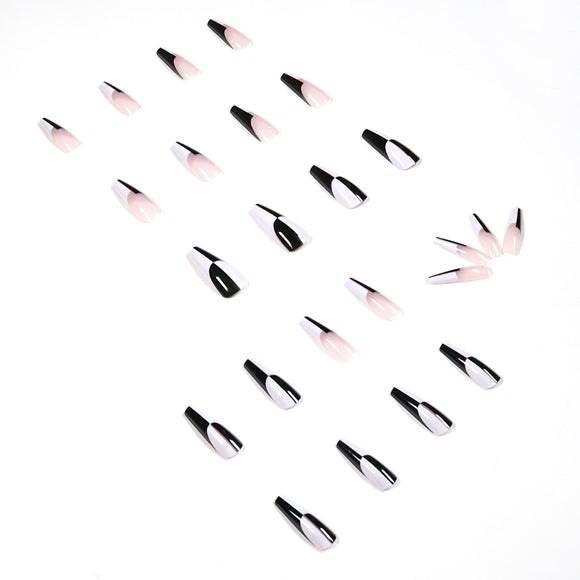 Unhas Postiças Removíveis Design Minimalista Preto e Branco