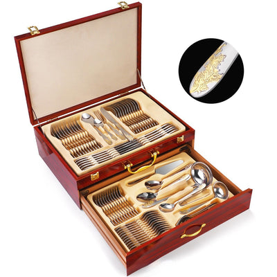Juego de Cubiertos Diseño Oriente Medio Acero Inoxidable 72 Piezas con Caja de Madera Doble - Image 5