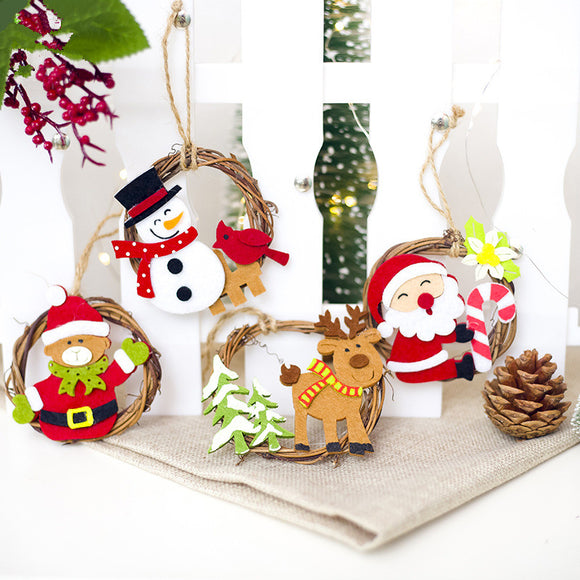 Adorno Navideño de Mimbre con Fieltro - Colgante Santa Claus y Personajes Decorativos