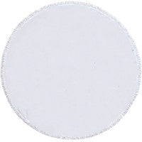 Round white microfiber beach towel with a vibrant blue and purple feather print and white fringe trim. - Image 9