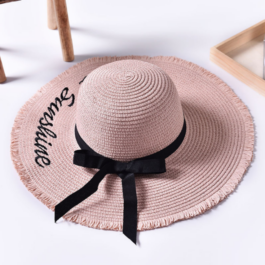 Sombrero de Playa Ancho con Letras Bordadas y Orilla Cruda - Image 7