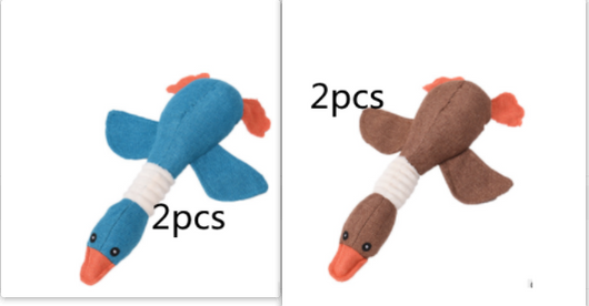 Plush teal duck dog toy with orange beak and feet, and a white ribbed neck, designed for sounding and puzzling. - Image 38