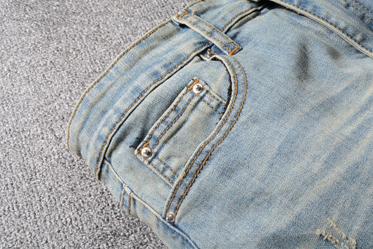 Pantalones Jeans Slim Fit con Pliegues y Bloques de Color para Hombre - Image 4
