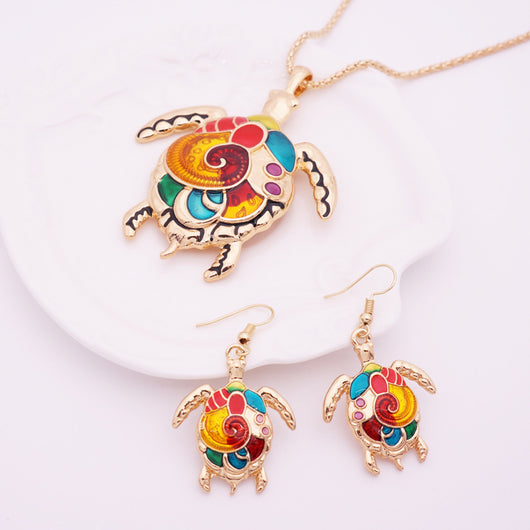 Conjunto de Collar y Aretes Tortuga Arcoíris - Image 4