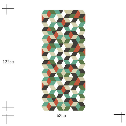 Waterproof self-adhesive wall sticker with a geometric 3D cube pattern in green, teal, orange, black, and white. - Image 6