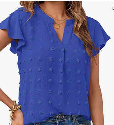 Blusa Fresca de Verano con Cuello V, Volantes y Estampado de Lunares - Image 12