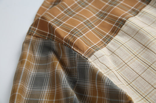 Camisa de Manga Larga Estilo Retro Americano con Costuras Irregulares y Cuadros Contrastados - Image 22