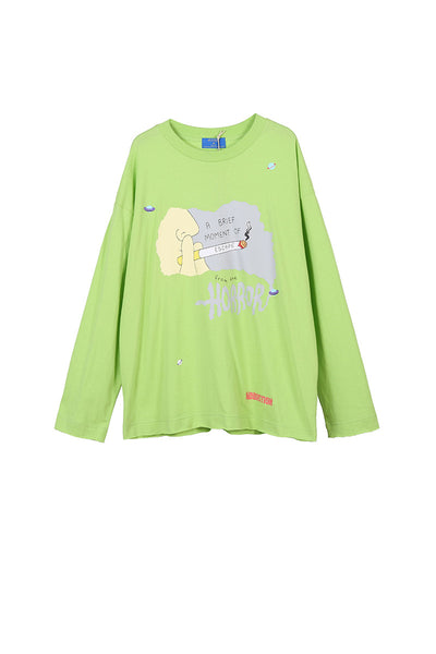 Playera de Manga Larga Estampado Cartoon 100% Algodón Puro Mujer